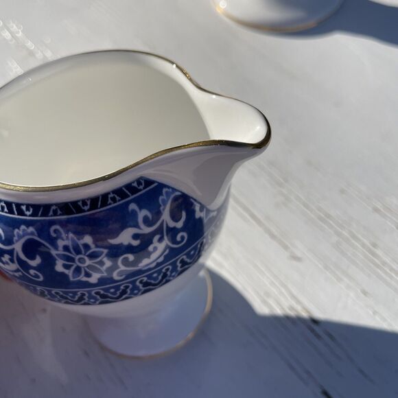 Wedgwood Blue Bokhara Coffee Pot with Gold Trim Sugar Bowl Creamer Set service - Picture 13 of 16